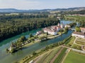 Aerial view of the Rheinau Abbey Islet, Switzerland Royalty Free Stock Photo