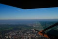 Aerial view of Rhine valley and Lake of Constance seen from visitor platform of Karren. Vorarlberg, Austria.