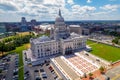 Aerial view of Rhode Island State House and Providence cityscape under blue cloudy sky Royalty Free Stock Photo