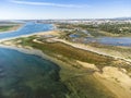 Aerial view of Ria Formosa Natural Park and Olhao, Algarve, Portugal Royalty Free Stock Photo