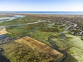 Aerial view of Ria Formosa Natural Park in Olhao, south of Portugal Royalty Free Stock Photo