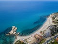 Aerial view of the Riaci rocks, Riaci beach near Tropea, Calabria. Italy. Royalty Free Stock Photo