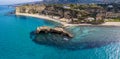 Aerial view of the Riaci rocks, Riaci beach near Tropea, Calabria. Italy. Royalty Free Stock Photo