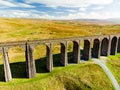 Aerial view of Ribblehead viaduct, located in North Yorkshire, the longest and the third tallest structure on the Settle-Carlisle Royalty Free Stock Photo