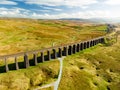 Aerial view of Ribblehead viaduct, located in North Yorkshire, the longest and the third tallest structure on the Settle-Carlisle Royalty Free Stock Photo