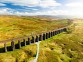 Aerial view of Ribblehead viaduct, located in North Yorkshire, the longest and the third tallest structure on the Settle-Carlisle Royalty Free Stock Photo