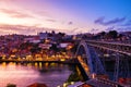 Aerial view of Ribeira area in Porto, Portugal during a sunset Royalty Free Stock Photo