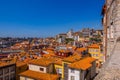 Aerial view of Ribeira District in Porto, Portugal at a beautiful sunset Royalty Free Stock Photo