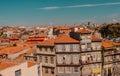 Aerial view of Ribeira District in Porto, Portugal at a beautiful sunset Royalty Free Stock Photo