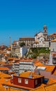 Aerial view of Ribeira District in Porto, Portugal at a beautiful sunset Royalty Free Stock Photo
