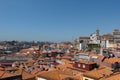 Aerial view of Ribeira District in Porto, Portugal at a beautiful sunset Royalty Free Stock Photo