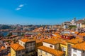 Aerial view of Ribeira District in Porto, Portugal at a beautiful sunset Royalty Free Stock Photo