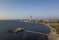 Aerial view of Ribersborg Beach and Vastra Hamnen district in Malmo