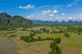 Aerial view of rice fields and karst hills in Laos Royalty Free Stock Photo