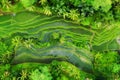 Aerial view of rice terraces. Landscape with drone. Agricultural landscape from the air. Rice terraces in the summer. UNESCO World Royalty Free Stock Photo