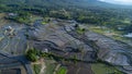 Aerial view of rice terraces in the mountains of northern Thailand. Beautiful scenery of the terraced farming season