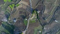 Aerial view of rice terraces in the mountains of northern Thailand. Beautiful scenery of the terraced farming season