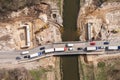 Aerial view of the rier and bridge building site Royalty Free Stock Photo