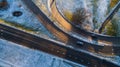 Aerial view of Riga elevated road junction and interchange overpass at winter sunset time Royalty Free Stock Photo