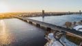 Aerial view of Riga elevated road junction and interchange overpass at winter sunset time Royalty Free Stock Photo