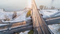 Aerial view of Riga elevated road junction and interchange overpass at winter sunset time Royalty Free Stock Photo