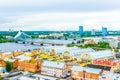 Aerial view of Riga including the Latvian national library and the zeppelin hangars from top of the academy of sciences Royalty Free Stock Photo