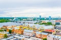 Aerial view of Riga including the Latvian national library and the zeppelin hangars from top of the academy of sciences Royalty Free Stock Photo