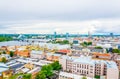 Aerial view of Riga including the Latvian national library and the zeppelin hangars from top of the academy of sciences Royalty Free Stock Photo