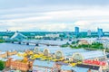 Aerial view of Riga including the Latvian national library and the zeppelin hangars from top of the academy of sciences Royalty Free Stock Photo