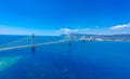 Aerial view of Rio Antirrio or Charilaos Trikoupis Bridge near Patra City, Greece Royalty Free Stock Photo