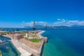 Aerial view of Rio Antirrio or Charilaos Trikoupis Bridge near Patra City, Greece Royalty Free Stock Photo