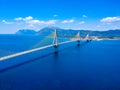 Aerial view of Rio Antirrio or Charilaos Trikoupis Bridge near Patra City, Greece Royalty Free Stock Photo