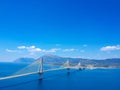 Aerial view of Rio Antirrio or Charilaos Trikoupis Bridge near Patra City, Greece Royalty Free Stock Photo