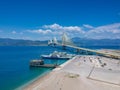 Aerial view of Rio Antirrio or Charilaos Trikoupis Bridge near Patra City, Greece Royalty Free Stock Photo