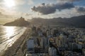 Aerial view of Rio de Janeiro and Dois Irmaos at sunset in Brazil