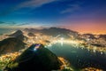 Aerial view of Rio de Janeiro at night with Urca and Corcovado mountain and Guanabara Bay in Rio de Janeiro, Brazil Royalty Free Stock Photo