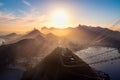 Aerial view of Rio de Janeiro at sunset with Urca and Corcovado mountain and Guanabara Bay - Rio de Janeiro, Brazil Royalty Free Stock Photo