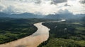 Aerial view of river in the amazon jungle in Peru Royalty Free Stock Photo