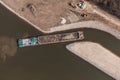 Aerial view of a river barge