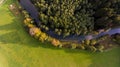 Aerial view of river bend through forest. Royalty Free Stock Photo