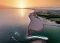 Aerial view of the river Bojana and the Ada Bojana island, Monte