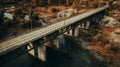 Aerial view of river bridge showcasing engineering feat and infrastructure innovation