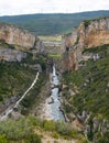 Aerial view of river between cliffs. Foz of Lumbier in Navarra, Spain Royalty Free Stock Photo