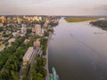 The panoramic aerial view of the river Don and the city of Rostov-on-Don in southern Russia