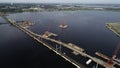 Aerial view of River Draw, the bridge connecting South Amboy and Perth Amboy, NJ over  Raritan Bay Royalty Free Stock Photo