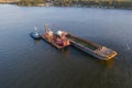 Aerial view of dredging operation. Royalty Free Stock Photo