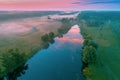 Aerial view of the river in the early misty morning Royalty Free Stock Photo
