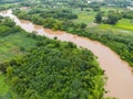 Aerial view river flood forest nature woodland area green tree, Top view river lagoon pond with water flood from above, Bird eye