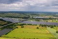 Aerial view of river Lielupe bridge in Latvia