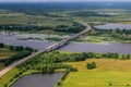 Aerial view of river Lielupe bridge in Latvia